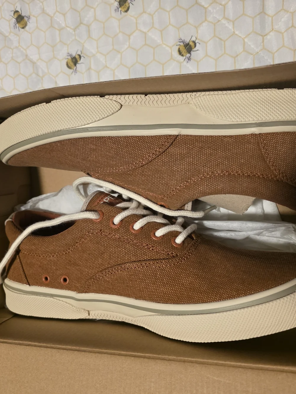 Sperry Men's Canvas Boat Shoes - Rust Brown with Cream Sole